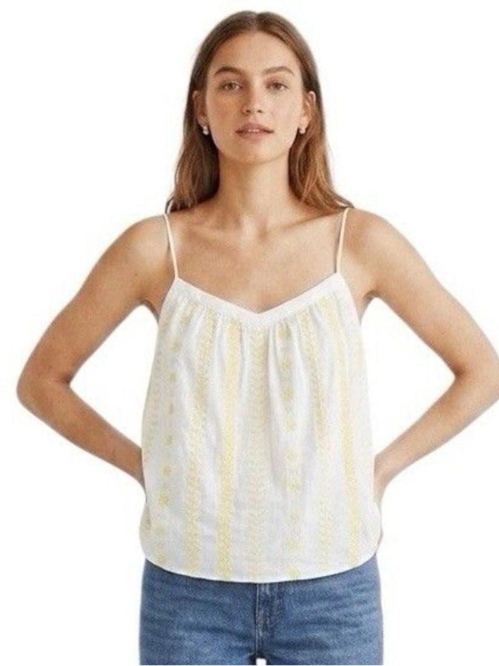 LOFT White and Light Yellow Striped Spaghetti Strap Camisole